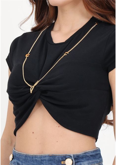 T-shirt da donna nera croppet con collana ELISABETTA FRANCHI | MA02141E2110
